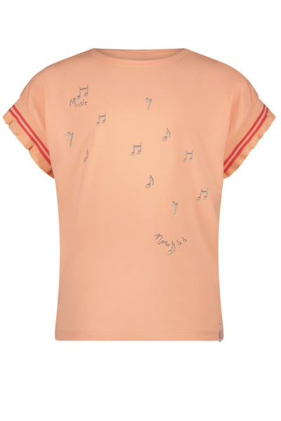 NoNo ss23 Kanai music notes tshirt s/sl with ruffled rib at sleeve end Light Peach N302-5401 533