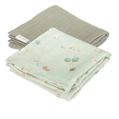 Little Dutch Swaddle doeken set hydrofiel 70 x 70 Little Farm/Olive TE51814022