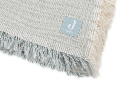 Jollein Deken Ledikant 120x120cm Fringe Stripe Sea Green/Ivory GOTS 516-522-68088