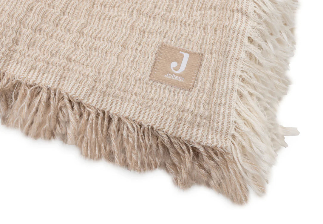 Jollein Deken Ledikant 120x120cm Fringe Stripe Biscuit/Ivory GOTS 516-522-68090