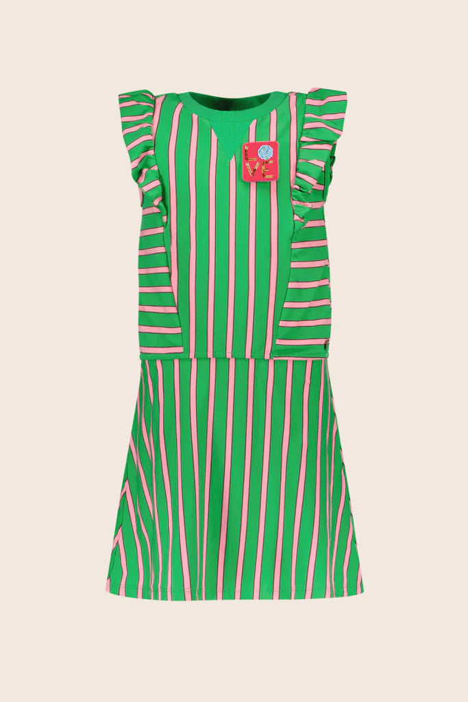 Like Flo S24 Flo girls striped ruffle dress Green stripe F402-5860 305