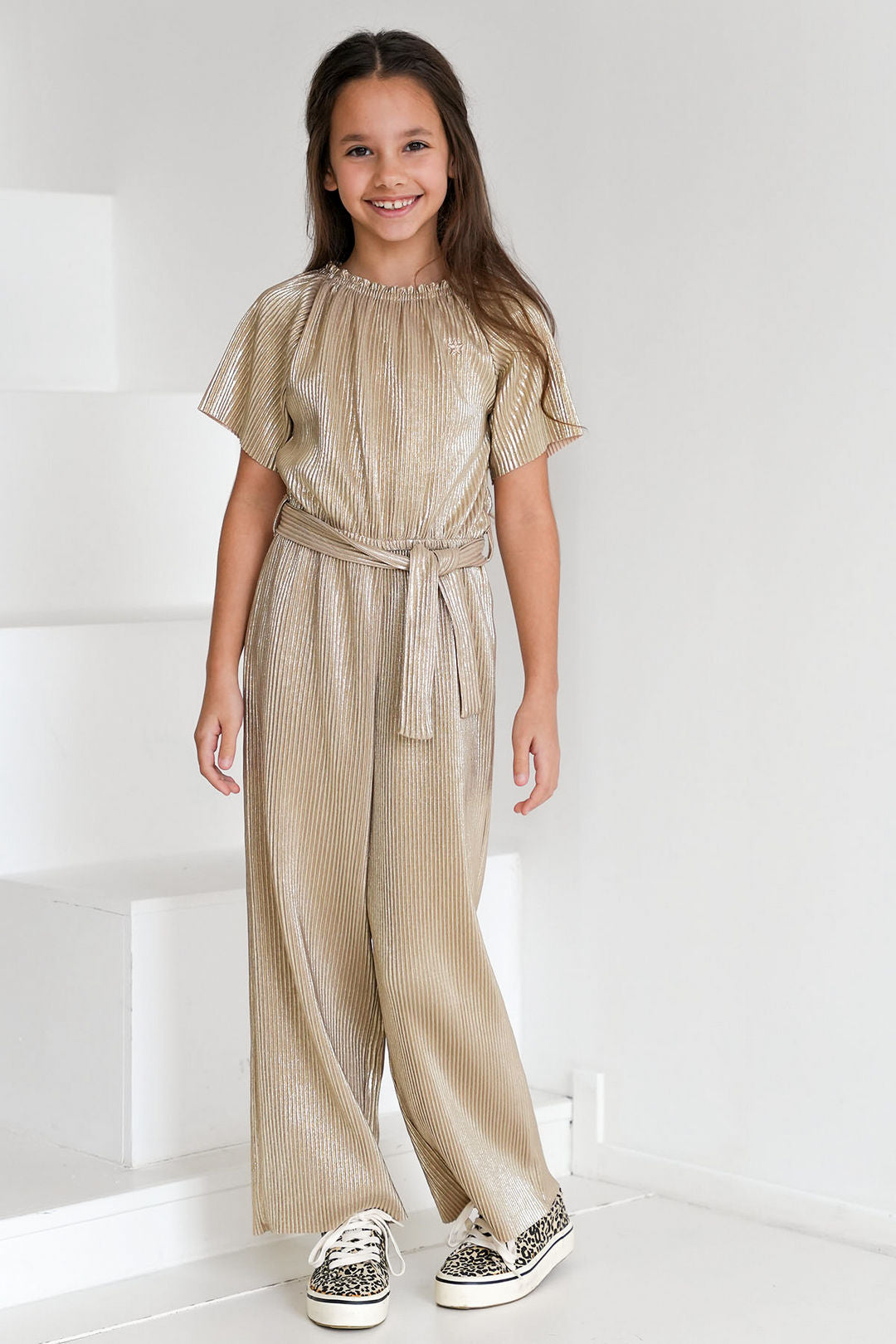 Like Flo Pre-Spring S25 Flo girls plisse metallic jumpsuit without closure Soft gold F412-5002 556