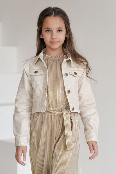 Like Flo Pre-Spring S25 Flo girls plisse metallic jumpsuit without closure Soft gold F412-5002 556