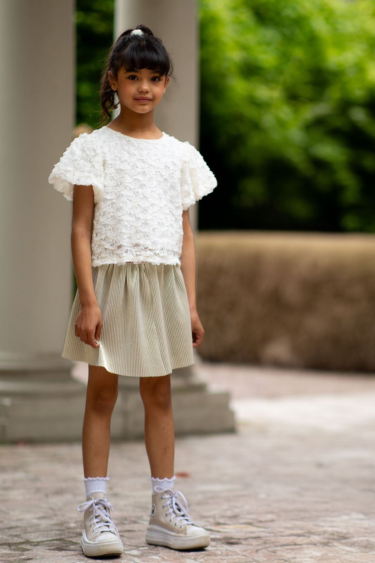 Like Flo Pre-Spring S25 Sara Flo girls plissé skirt with jersey lining Off white F412-5704 001