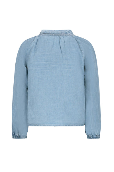 Like Flo w25 Chei Flo girls chambrey blouse with fake bow closure lt denim F508-5101 181