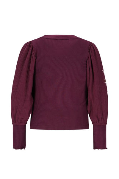 Like Flo w25 Eloise Flo girls top with rib body and balloon sleeves Cherry F508-5402 615