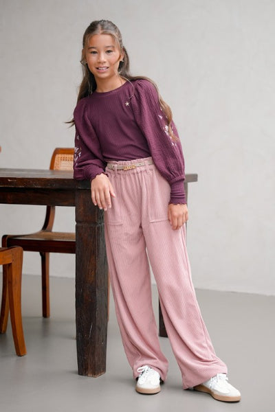 Like Flo w25 Eloise Flo girls top with rib body and balloon sleeves Cherry F508-5402 615