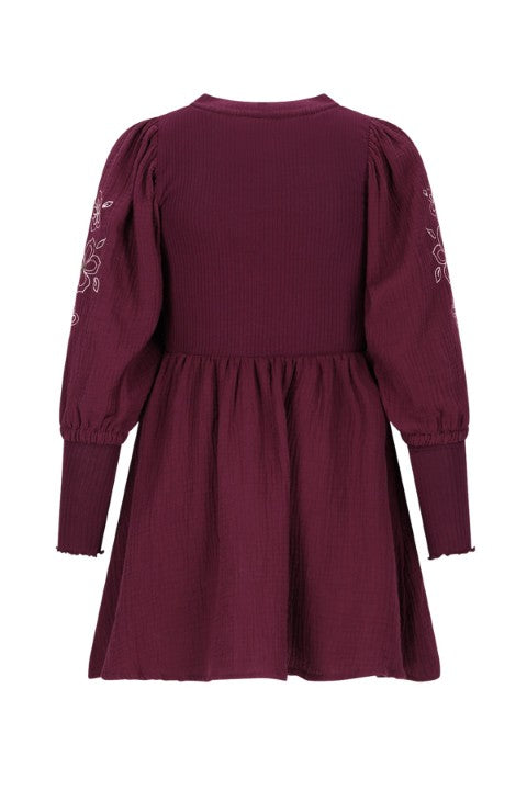 Like Flo w25 Maya Flo girls woven dress with balloon sleeves an rib body Cherry F508-5805 615
