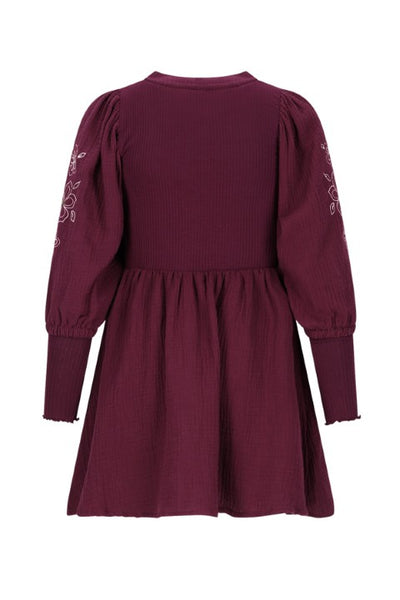 Like Flo w25 Maya Flo girls woven dress with balloon sleeves an rib body Cherry F508-5805 615