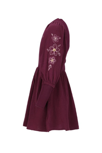 Like Flo w25 Maya Flo girls woven dress with balloon sleeves an rib body Cherry F508-5805 615