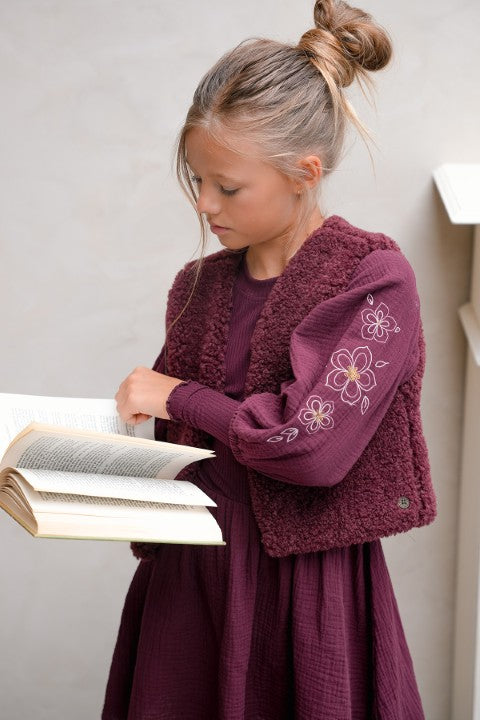 Like Flo w25 Maya Flo girls woven dress with balloon sleeves an rib body Cherry F508-5805 615