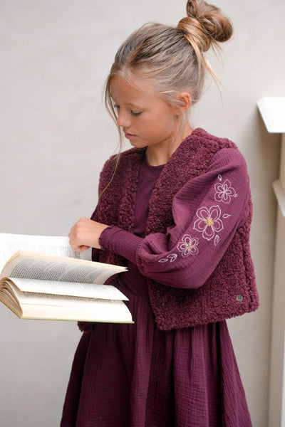 Like Flo w25 Maya Flo girls woven dress with balloon sleeves an rib body Cherry F508-5805 615