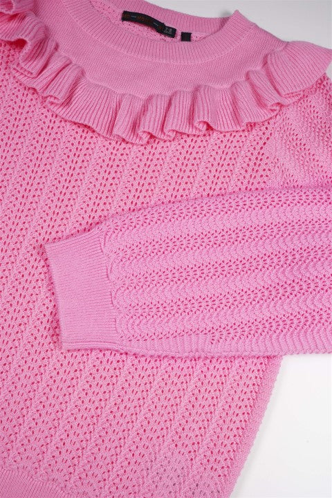 NoNo S24 Girls Kids Kerala Ajour Knitted Sweater with ruffle Camelia Pink N402-5305 265
