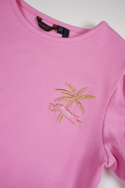 NoNo S24 Girls Kids Komy Rib Jersey Tshirt with Knot Camelia Pink N402-5405 265