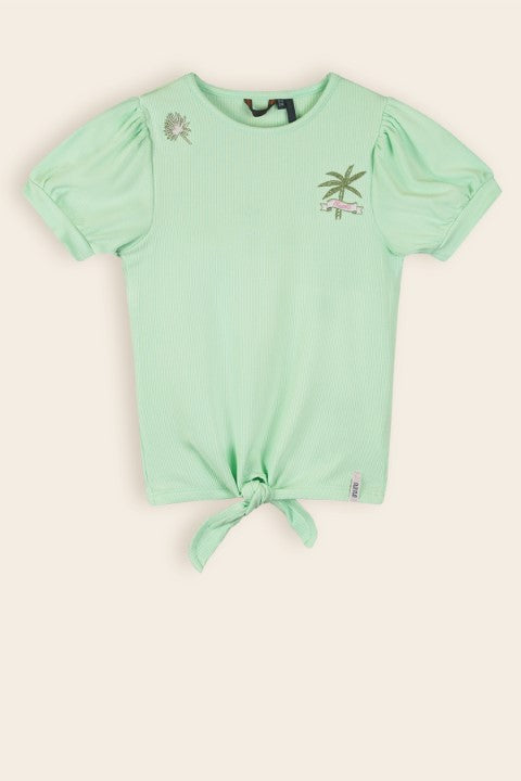 NoNo S24 Girls Kids Komy Rib Jersey Tshirt with Knot Spring Meadow Green N402-5405 334