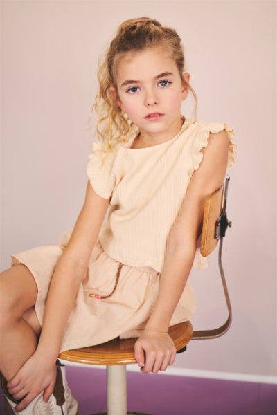 NoNo S24 Girls Kids Mayka Mixed dress Fancy Jersey Knit+Woven Slub Skirt Pearled Ivory N403-5813 020