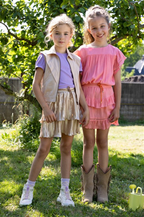 NoNo S24 Girls Kids Moran mixed Dress with Plisse Skirt Desert Sand N403-5814 430