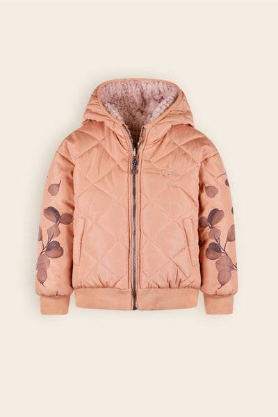 NoNo w24 Girls Kids Bomby Reversible Hooded Jacket with Print at Sleeve Taupe N407-5202 431