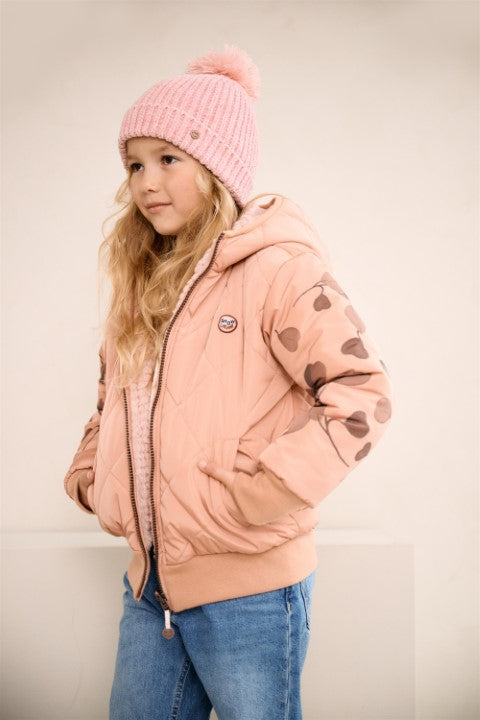 NoNo w24 Girls Kids Bomby Reversible Hooded Jacket with Print at Sleeve Taupe N407-5202 431