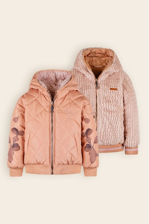 NoNo w24 Girls Kids Bomby Reversible Hooded Jacket with Print at Sleeve Taupe N407-5202 431