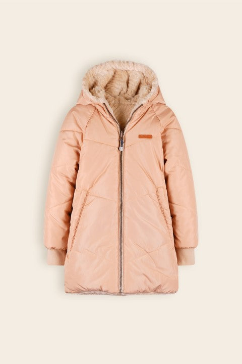 NoNo w24 Girls Kids Baybee Revserible Mid Long Hooded Jaket Sand Blush N407-5204 427