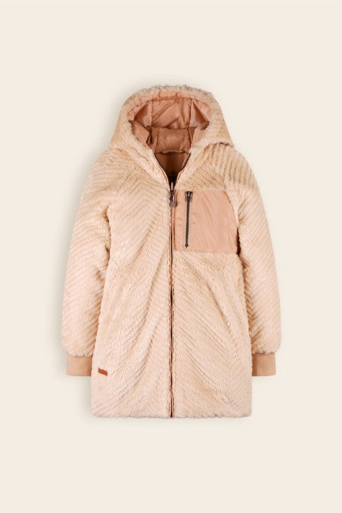 NoNo w24 Girls Kids Baybee Revserible Mid Long Hooded Jaket Sand Blush N407-5204 427