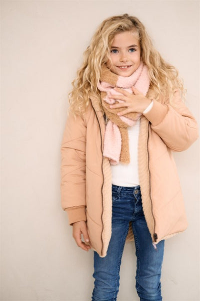 NoNo w24 Girls Kids Baybee Revserible Mid Long Hooded Jaket Sand Blush N407-5204 427