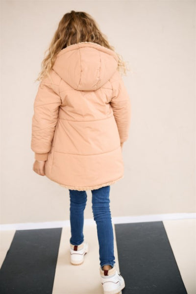 NoNo w24 Girls Kids Baybee Revserible Mid Long Hooded Jaket Sand Blush N407-5204 427