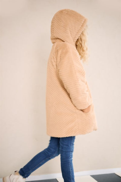 NoNo w24 Girls Kids Baybee Revserible Mid Long Hooded Jaket Sand Blush N407-5204 427