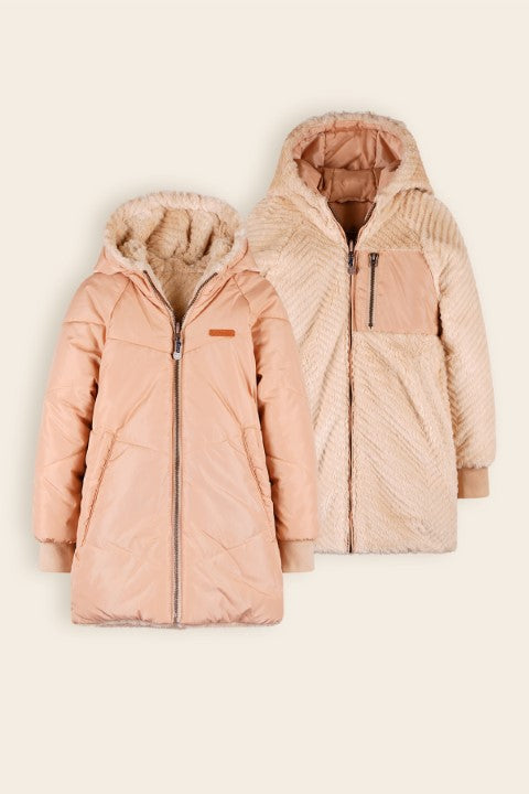 NoNo w24 Girls Kids Baybee Revserible Mid Long Hooded Jaket Sand Blush N407-5204 427