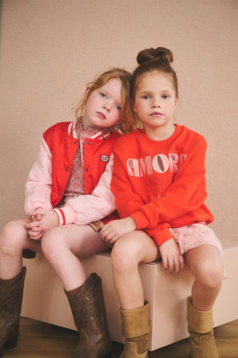 NoNo w24 Girls Kids Konono logo sweater in soft furry sweat Flame Red N408-5300 541