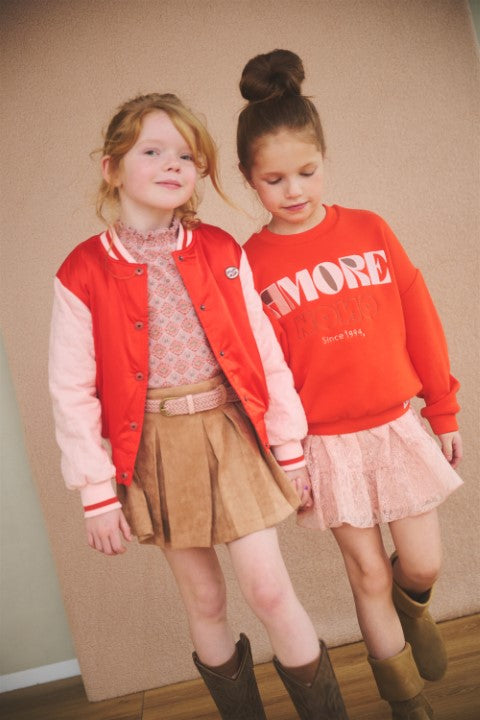 NoNo w24 Girls Kids Konono logo sweater in soft furry sweat Flame Red N408-5300 541