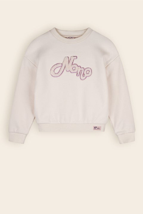 NoNo w24 Girls Kids Konono logo sweater in soft furry sweat Pearled Ivory N408-5320 020