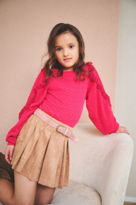 NoNo w24 Girls Kids Sella suede skort with belt Taupe N408-5603 431