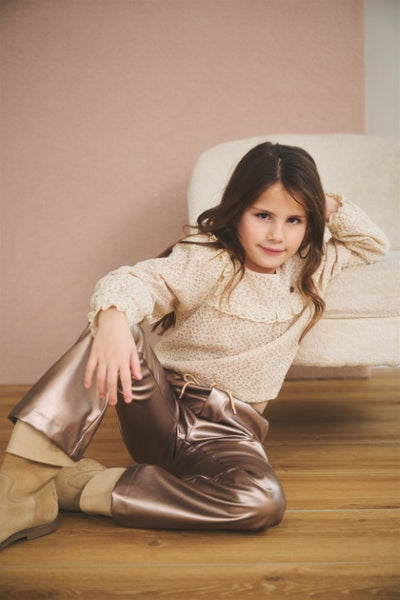 NoNo w24 Girls Kids Suna coated bronze flared pants Sand Blush N408-5612 427