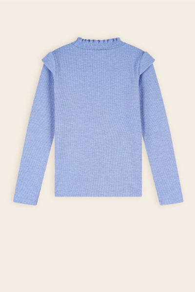 NoNo w24 Girls Kids Kina melange rib jersey tshirt with with fancy shouder Wedgewood Blue N409-5403 150