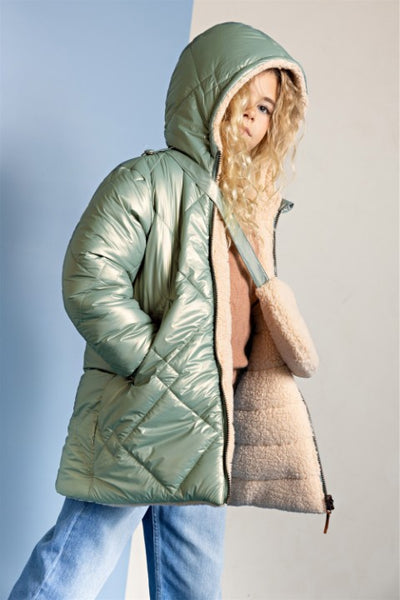 NoNo Winterjackets & Acc. w25 Betty Reversible Hooded Mid Long Jacket+ Bag Loden Frost Green N507-5203 338