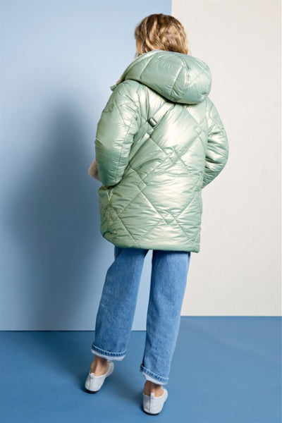 NoNo Winterjackets & Acc. w25 Betty Reversible Hooded Mid Long Jacket+ Bag Loden Frost Green N507-5203 338