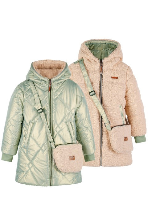 NoNo Winterjackets & Acc. w25 Betty Reversible Hooded Mid Long Jacket+ Bag Loden Frost Green N507-5203 338