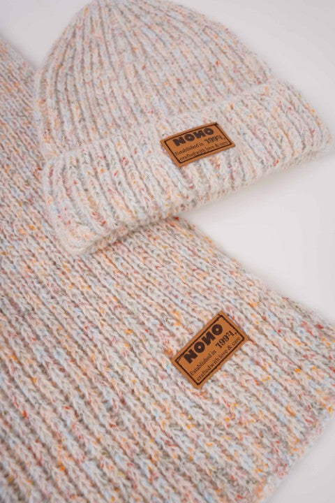 NoNo Winterjackets & Acc. w25 Raya Melange Knitted Scarf+ Hat set Champagne N507-5900 023