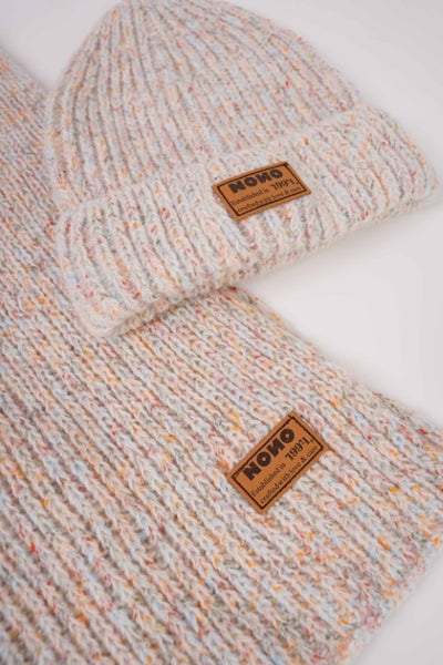 NoNo Winterjackets & Acc. w25 Raya Melange Knitted Scarf+ Hat set Champagne N507-5900 023