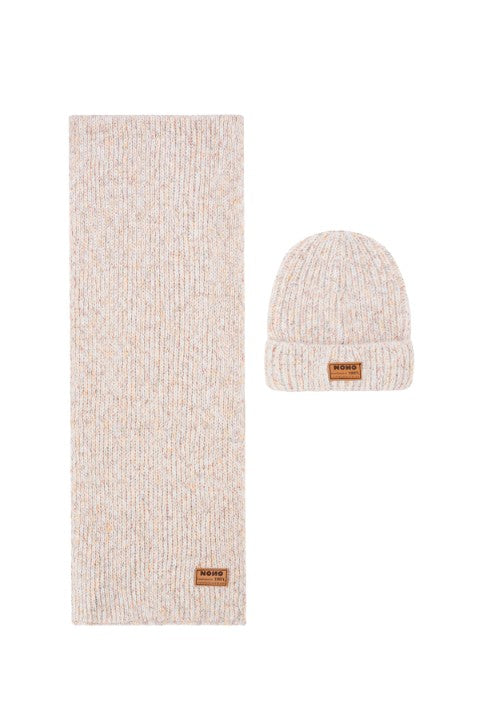 NoNo Winterjackets & Acc. w25 Raya Melange Knitted Scarf+ Hat set Champagne N507-5900 023