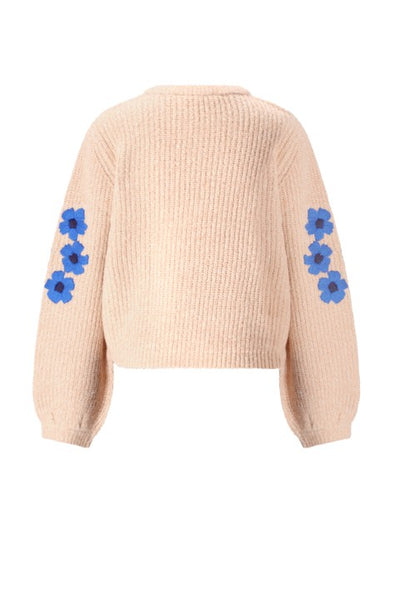 NoNo w25 Kem Melange Knitted Sweater with Flower embro Pearled Ivory N508-5306 020
