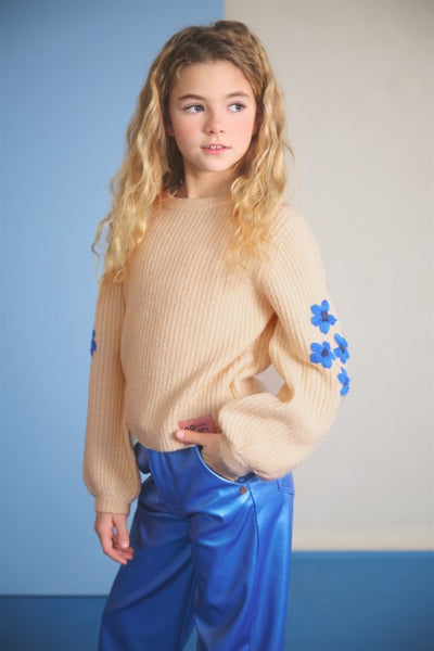 NoNo w25 Kem Melange Knitted Sweater with Flower embro Pearled Ivory N508-5306 020