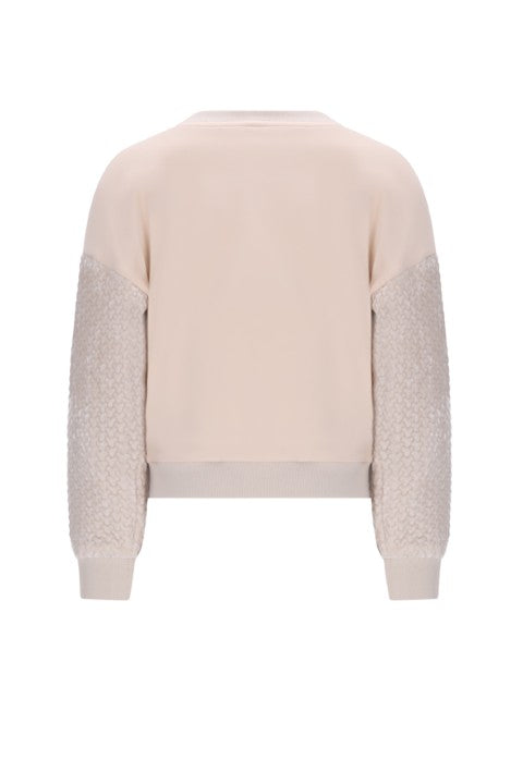 NoNo w25 Konono Sweater with velvet contrast sleeves Pearled Ivory N508-5310 020