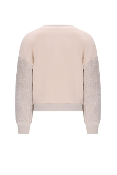 NoNo w25 Konono Sweater with velvet contrast sleeves Pearled Ivory N508-5310 020