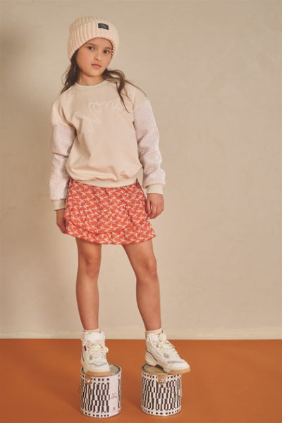 NoNo w25 Konono Sweater with velvet contrast sleeves Pearled Ivory N508-5310 020