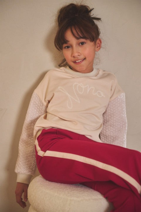NoNo w25 Konono Sweater with velvet contrast sleeves Pearled Ivory N508-5310 020