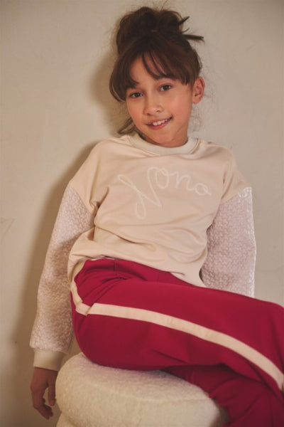 NoNo w25 Konono Sweater with velvet contrast sleeves Pearled Ivory N508-5310 020