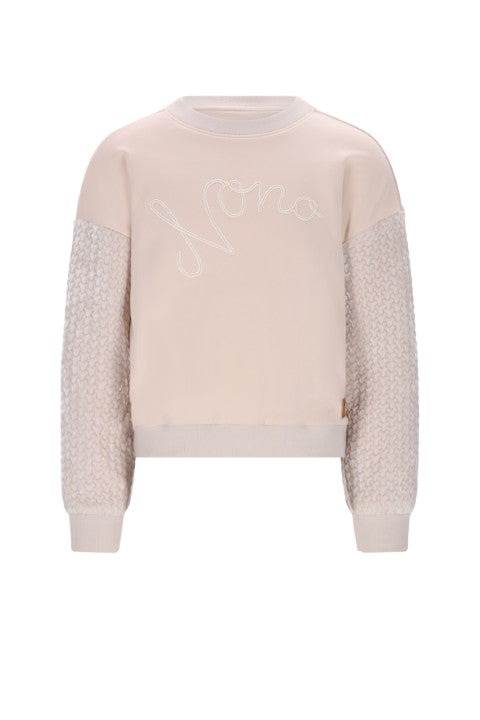 NoNo w25 Konono Sweater with velvet contrast sleeves Pearled Ivory N508-5310 020